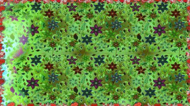 Raster illüstrasyonu. Yeşil ve gri renkli şirin tekstil tarzında. Çiçek arkaplan. Çiçek duvar kâğıdı. Renkli, pürüzsüz desen.