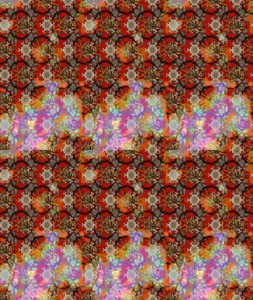 Çiçekler. Vadinin çiçekleri kahverengi renklerde. Soyut etnik raster çizim kalıbı.