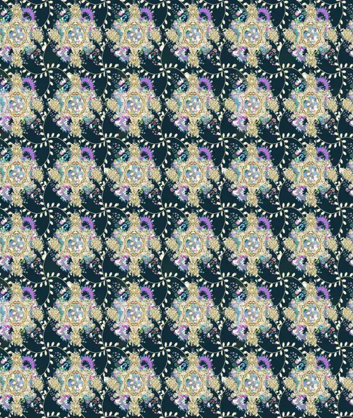 Kıvırcık, parlak örgü. Eski moda arka plan. Raster illüstrasyonu. Desen, çizim, çiçek sınırı. Güzel, parlak, pürüzsüz kumaş, tuval. Çiçeklerin çelengi.