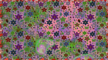 Parmak izi, kumaş, duvar kâğıdı, tekstil için raster dokusu. İşlemeli çiçekli, dikişsiz desen. Renkli grunge, koyu yeşil ve nötr çiçeklerle soyut arkaplanı zenginleştirir.