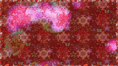 Yumuşak, yaz çiçekli arka plan. Çiçekli karalama şeklinde Raster çiçek deseni. Kırmızı ve kahverengi renkte çiçekler.