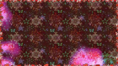 Kahverengi ve mor renklerde. Kusursuz dekoratif arka plan, çiçek mandala. Çiçek. Raster illüstrasyonu.