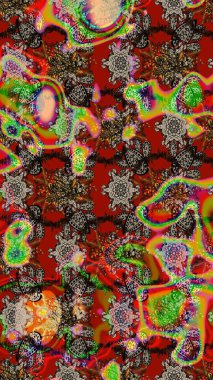 Çiçek deseni. Çiçekler kırmızı, kahverengi ve gri renklerde. Şatafatlı bahar bahçesi dokusu. Raster illüstrasyonu. Kırmızı, kahverengi ve gri renkte çiçek çizimi.