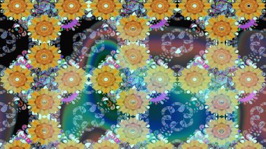 Tarafsız renklerde etnik çiçeklerle süslenmiş zarif bir eskiz. Raster Çiçek İllüstrasyonu güzel tekstil..