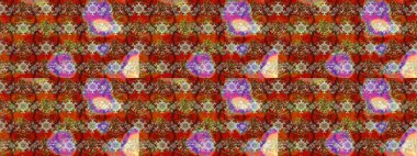 Raster Floral Illustration, Asyalı tekstil. Kahverengi, kırmızı ve bej renkli etnik çiçeklerle zarif bir eskiz deseni..