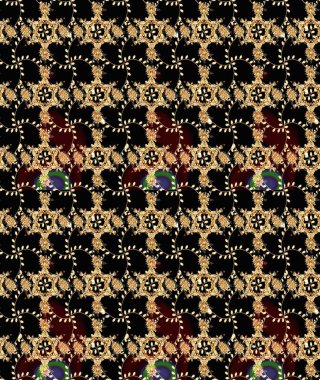 Raster illüstrasyonundaki çiçek desenli çizim. Renkli Bahar Teması eskiz kalıbı. Siyah, kahverengi ve bej renkli çiçekler. Düz Çiçek Elementleri Tasarımı.