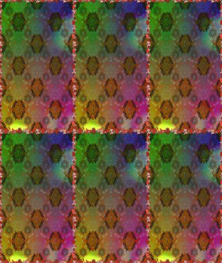 Kahverengi ve yeşil renklerde bahar çiçekleri. Raster illüstrasyonu. Yaprak ve çiçeklerin suluboya resmi, kahverengi ve yeşil renklerde pürüzsüz desen.