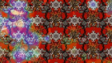 Raster illüstrasyonundaki çiçek desenli çizim. Renkli Bahar Teması eskiz kalıbı. Düz Çiçek Elementleri Tasarımı. Çiçekler kahverengi, kırmızı ve gri renklerde.