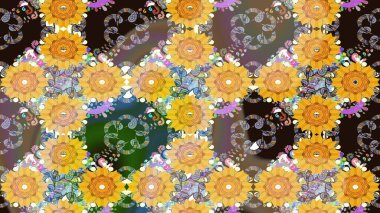 Renkli Bahar Teması eskiz kalıbı. Düz Çiçek Elementleri Tasarımı. Çiçek desenli çizim. Asya tekstil tarzında. Raster illüstrasyonu. Güzel kumaş deseni.