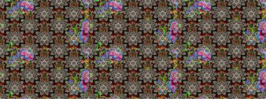 Raster illüstrasyonu. Gri renklerde bahar çiçekleri. Çiçek ve yapraklı karalama şeklinde Raster çiçek deseni.