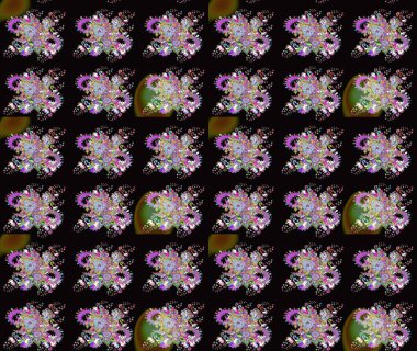 Raster çiçekleri klasik tarzda çizilmiş. Raster illüstrasyonu. Yumuşak, bahar çiçekleri siyah renklerde. Çiçekli yumuşak çizim deseni.