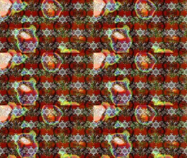 Asya tekstil tarzında. Çiçekler kahverengi, kırmızı ve gri renklerde. Raster illüstrasyonu. Raster illüstrasyonu. Çiçek desenini çiz.