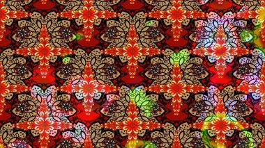 Modern çiçek arkaplanı. Halk tarzı. Parlak renkli çiçekli ve kırmızı yapraklı harika bir çiçek deseni. Moda baskıları için zarif bir şablon.