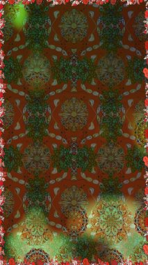 Çiçekli, suluboya desenli kusursuz çiçek deseni. Düz Çiçek Elementleri Tasarım Raster illüstrasyonu. Kahverengi ve yeşil renkte çiçekler. Renkli Bahar Teması: Kusursuz Arkaplan.