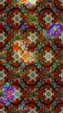 Raster illüstrasyonundaki çiçek desenli çizim. Süslü kumaş deseni. Düz Çiçek Elementleri Tasarımı. Renkli Bahar Teması çizim şablonu.