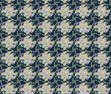 Güzel, parlak, pürüzsüz kumaş, tuval. Eski moda arka plan. Raster illüstrasyonu. Kıvırcık, parlak örgü. Çiçek çelengi. Desen, çizim, çiçek sınırı..