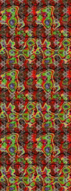 Çiçekler kırmızı, kahverengi ve yeşil renklerde. Raster illüstrasyonu. Çiçek süslemeli çizim deseni.