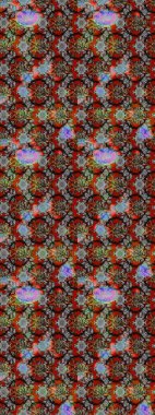 Raster Floral Illustration, Asyalı tekstil. Gri, kahverengi ve kırmızı renkte etnik çiçeklerle zarif bir eskiz deseni..