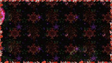 Raster illüstrasyonu. El çizimi. Çiçekli, yapraklı, çiçeksiz çiçek desenli..