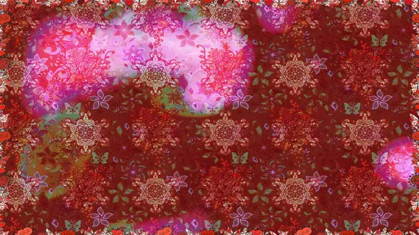 Yumuşak, yaz çiçekli arka plan. Çiçekli karalama şeklinde Raster çiçek deseni. Kırmızı ve kahverengi renkte çiçekler.