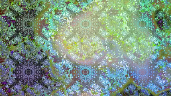 Patlayan çiçekler soyut olarak yerleştirilmiş. Raster deseni. Raster illüstrasyonu. Yumuşak, bahar çiçekleri tarafsız ve yeşil renklerde.