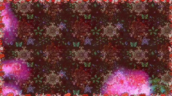 Kahverengi ve mor renklerde. Kusursuz dekoratif arka plan, çiçek mandala. Çiçek. Raster illüstrasyonu.