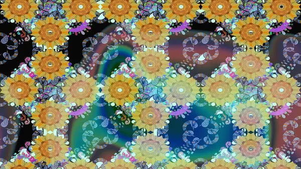 Tarafsız renklerde etnik çiçeklerle süslenmiş zarif bir eskiz. Raster Çiçek İllüstrasyonu güzel tekstil..