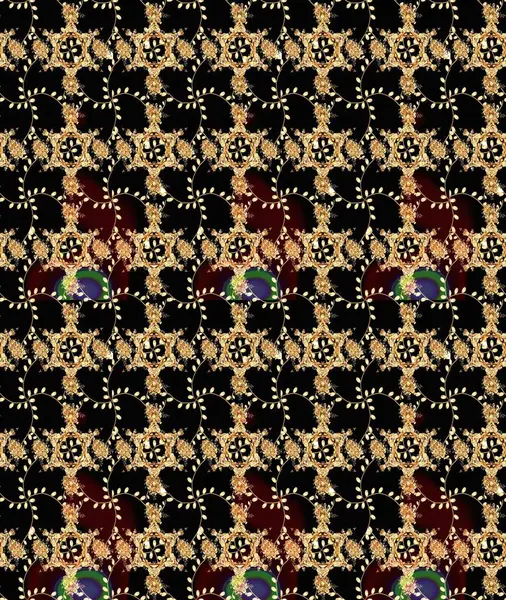 Raster illüstrasyonundaki çiçek desenli çizim. Renkli Bahar Teması eskiz kalıbı. Siyah, kahverengi ve bej renkli çiçekler. Düz Çiçek Elementleri Tasarımı.