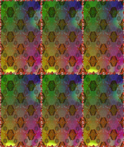 Kahverengi ve yeşil renklerde bahar çiçekleri. Raster illüstrasyonu. Yaprak ve çiçeklerin suluboya resmi, kahverengi ve yeşil renklerde pürüzsüz desen.