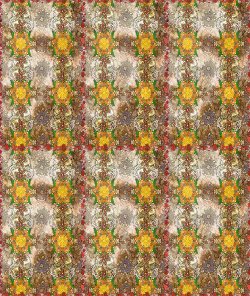 Halk tarzı. Modern çiçek arkaplanı. Moda baskıları için zarif bir şablon. Parlak renkli çiçekleri ve bej renkli yaprakları olan harika bir çiçek deseni..