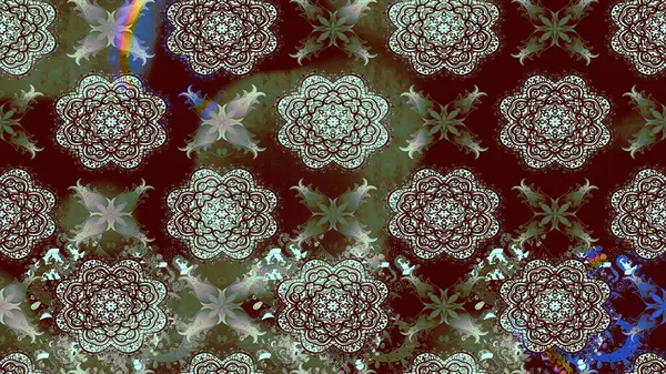 Kahverengi renklerde. Raster illüstrasyonu. Çiçek buketleriyle klasik tarzda eskiz deseni.