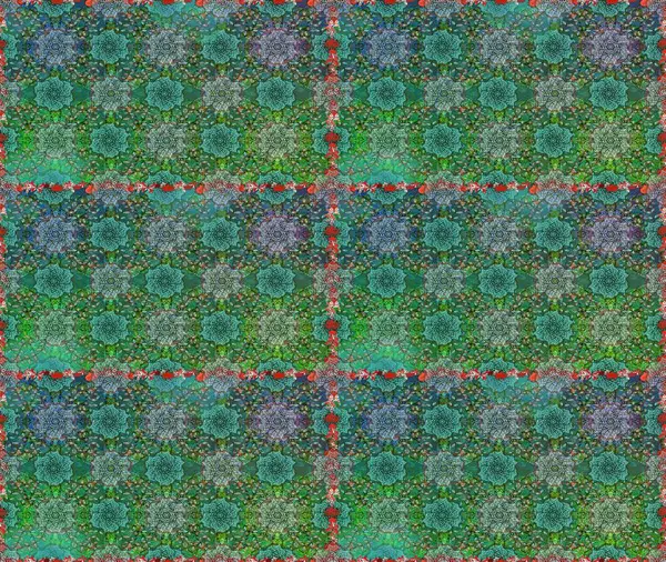 Çiçeklerle suluboya desenli çiçek deseni. Yeşil renkli Asya tekstili. Raster illüstrasyonu.