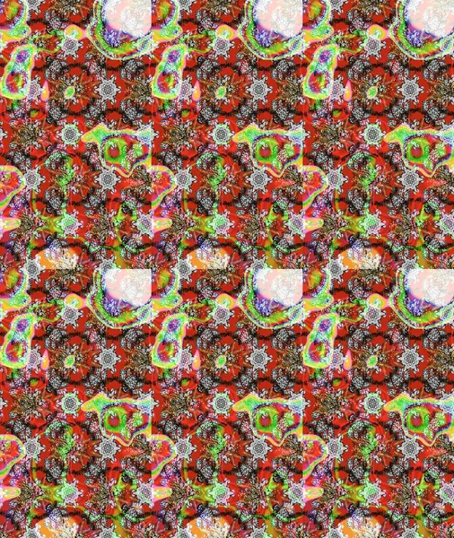 Moda baskıları için zarif bir şablon. Parlak renkli çiçekleri ve gri, nötr ve kırmızı renkte yaprakları olan harika bir çiçek deseni. Modern çiçek arkaplanı. Halk stili.