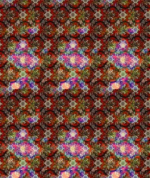 Klasik taslak çizimi. Çiçekli kahverengi, kırmızı ve bej çizim desenli. Raster çiçek izi..