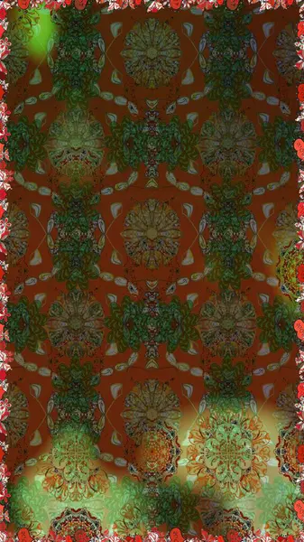 Çiçekli, suluboya desenli kusursuz çiçek deseni. Düz Çiçek Elementleri Tasarım Raster illüstrasyonu. Kahverengi ve yeşil renkte çiçekler. Renkli Bahar Teması: Kusursuz Arkaplan.