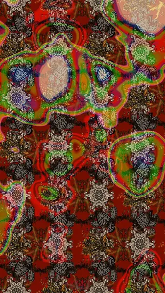 Parlak renkli fantezi çiçekleri, yapraklar, kahverengi, kırmızı ve bej renkli tomurcuklar, kahverengi, kırmızı ve bej renkler. Suluboya el çizimi elementli çiçek çizimi deseni.