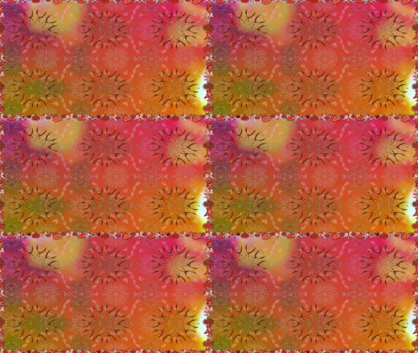 Raster düz çiçekleri pürüzsüz desen. Turuncu ve kahverengi renkli çiçekler. Tasarım hediye paketi, tebrik kartları, posterler ve afiş tasarımı.