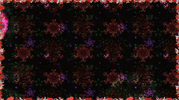 Raster illüstrasyonu. El çizimi. Çiçekli, yapraklı, çiçeksiz çiçek desenli..