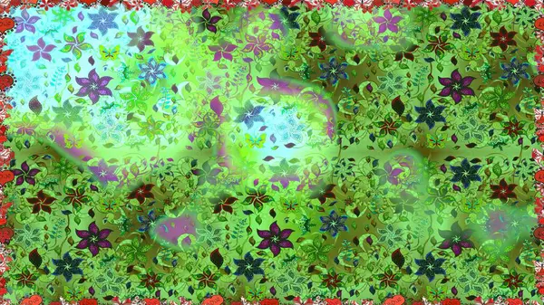 Yeşil ve nötr renklerde çiçekler. Çiçekli karalama şeklinde Raster çiçek deseni. Nazikçe, güzel çiçek arkaplanı..