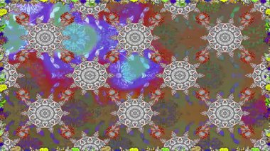 Renkli unsurlarla hareketli arka plan görüntüleri. Çiçekler. Eski model. Bayrak tarzı. Video kaydı. Şablon. Döngü. Kusursuz.. 