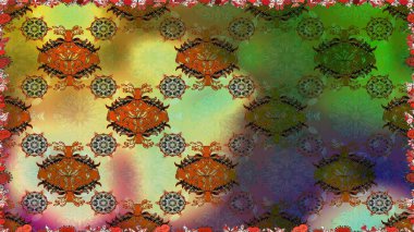 Raster illüstrasyonunda kusursuz çiçek deseni. Yeşil ve kahverengi renkte çiçekler.