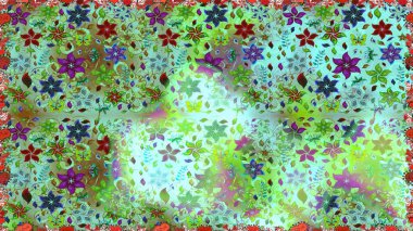 Raster illüstrasyonunda kusursuz çiçek deseni. Düz Çiçek Elementleri Tasarımı. Yeşil ve nötr renklerde çiçekler. Renkli Bahar Teması Kusursuz Arkaplan.