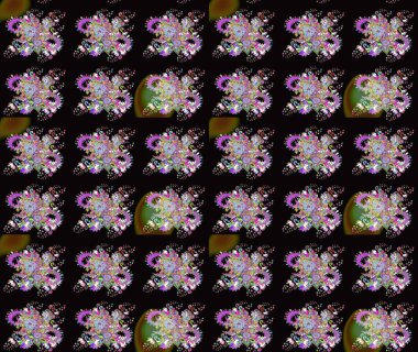 Raster çiçekleri klasik tarzda çizilmiş. Raster illüstrasyonu. Yumuşak, bahar çiçekleri siyah renklerde. Çiçekli yumuşak çizim deseni.