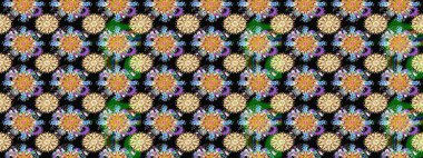 Raster illüstrasyonu. Yumuşak, bahar çiçekleri siyah renklerde. Raster çiçekleri klasik tarzda çizilmiş. Çiçekli yumuşak çizim deseni.