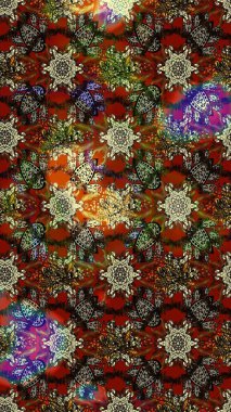 Raster illüstrasyonundaki çiçek desenli çizim. Süslü kumaş deseni. Düz Çiçek Elementleri Tasarımı. Renkli Bahar Teması çizim şablonu.