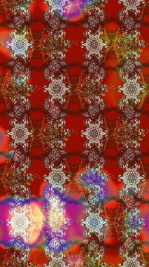 Raster illüstrasyonundaki çiçek desenli çizim. Düz Çiçek Elementleri Tasarımı. Kırmızı, kahverengi ve bej renkli çiçekler. Renkli Yaz Teması çizim şablonu.