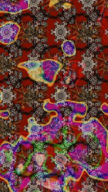 Çiçek desenli raster, kahverengi, kırmızı ve gri çizgi desenli soyut raster arkaplan. Modern stil dokusu.