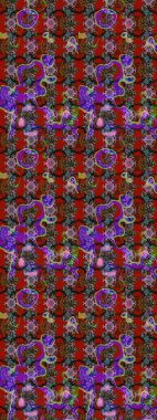 Raster illüstrasyonundaki çiçek desenli çizim. Suluboya tarzında kırmızı, kahverengi ve gri renkte çiçekler.