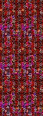 Kırmızı, kahverengi ve siyah renkli şirin çiçek desenleri. Renkli Bahar Teması eskiz kalıbı. Düz Çiçek Elementleri Tasarımı. Raster Modaya uygun kumaş deseni.