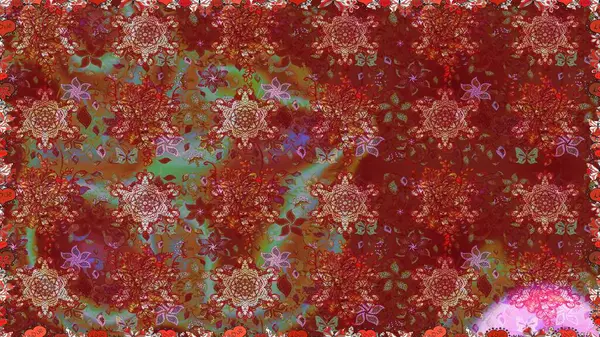 Kusursuz Renksiz Bahar Temalı Kusursuz Arkaplan. Sevimli çiçek raster deseni. Düz Çiçek Elementleri Tasarımı. Kırmızı ve kahverengi renkte çiçekler.